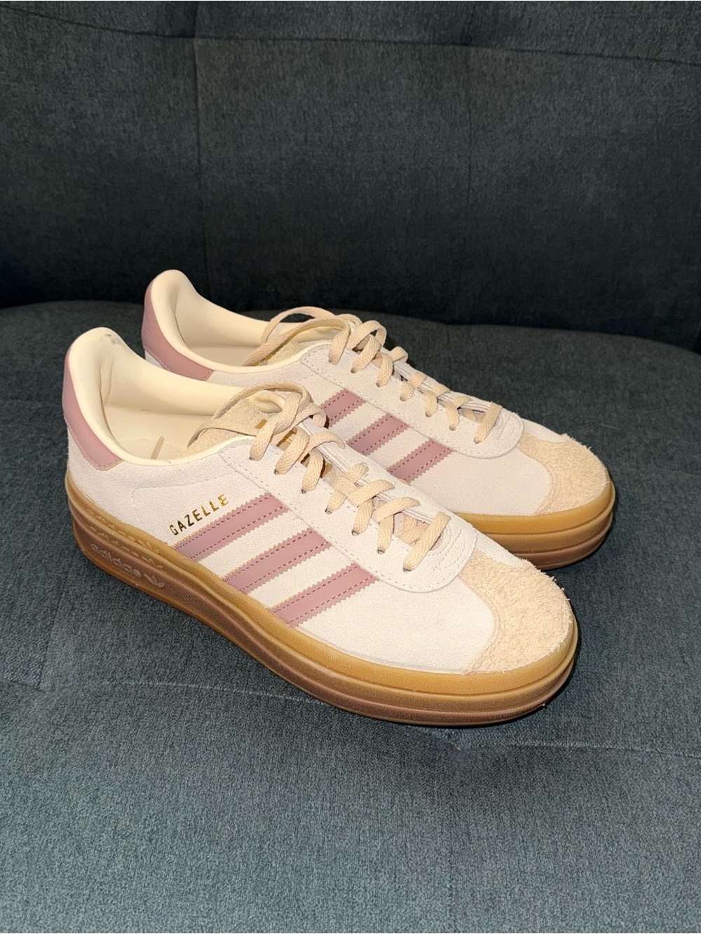 adidas Gazelle Bold Platform Sneakers in Cream & Pink with Gum Sole
